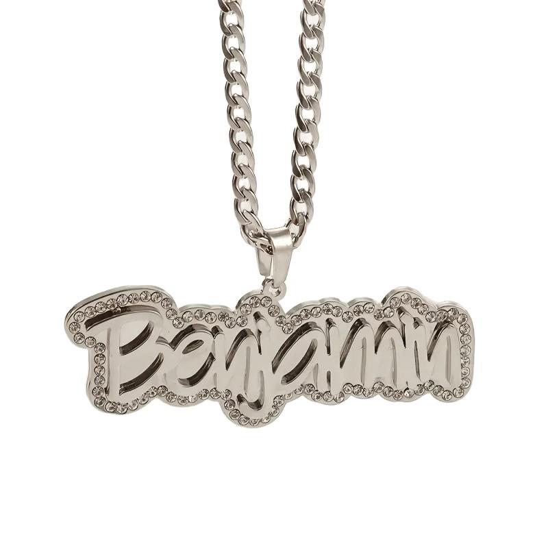Dropshipping Custom Initial Letter Name Pendant Personalized Capital Name Stainless Steel Zircon 18K Gold Plated Cuban Chain золотой