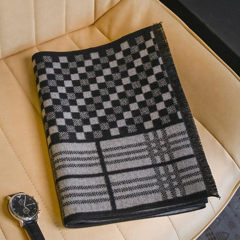 Men's Winter New Men's Wool Scarves, Boyfriend Plaid Student Men's Scarves, High-end and Versatile Trendy