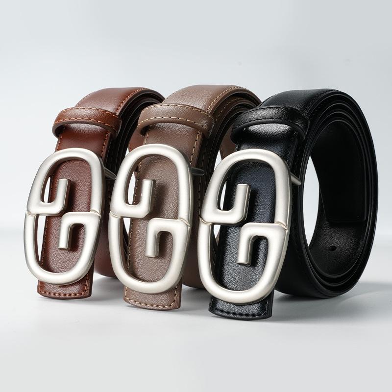 New Women's Belt Smooth Buckle Belt for Women's Pure Cowhide Versatile Simple Denim Suit Skirt Belt