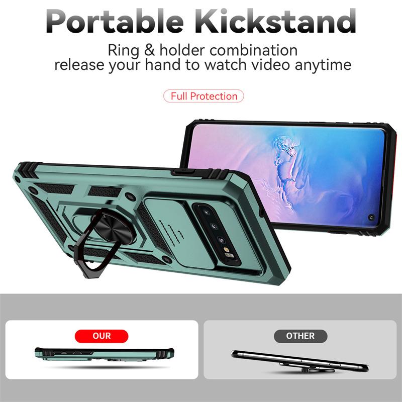 Για Samsung Galaxy S10 S10 Plus Θήκη Αντικραδασμική Θωράκιση Συρόμενη Προστασία Κάμερας Θήκη Τηλεφώνου Για Samsung S10 S10+Plus Κάλυμμα με Δαχτυλίδι Στήριξης