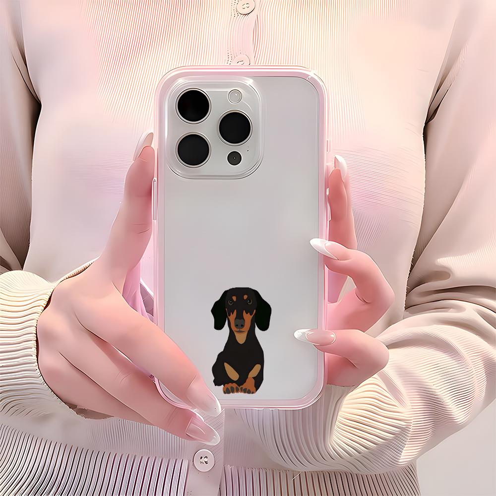 Dachshund Dog Pattern Clear Phone Case For iPhone 17 16 15 14 13 12 11 Pro Max Air Plus 2 In 1 Candy Color Silicone Soft Cover