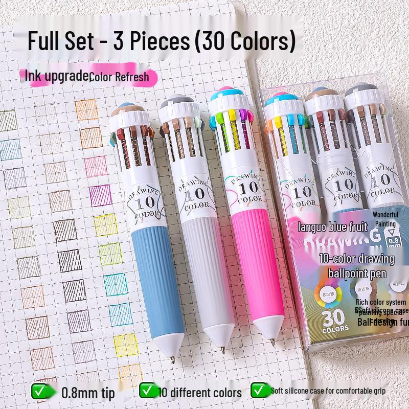 Blue Fruit 10-Color Quick-Dry Ballpoint and Marker Pen Set for Creative Drawing and Painting
