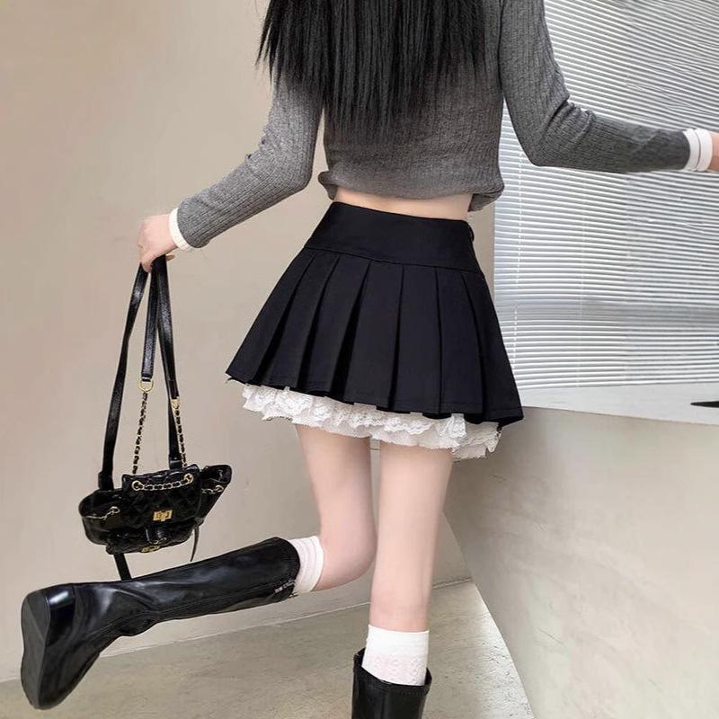 Ballet-Inspired Lace Bow Skirt: 2025 Trendy High-Waist Pleated A-Line Mini for Women
