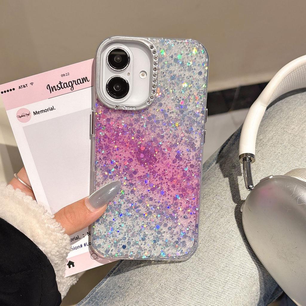 Gradual change color glitter case Suitable for Apple 16 mobile phone case iPhone17promax rhinestone lens IMD case 14/15