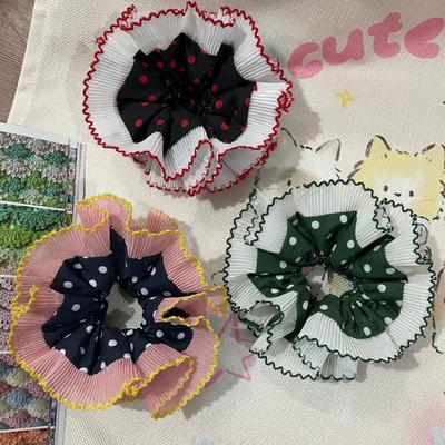 French Lace Trim Scrunchy for Female Aesthetic Dotted Hair Scrunchies Double Layer Hair Bands for Casual and Formal Use