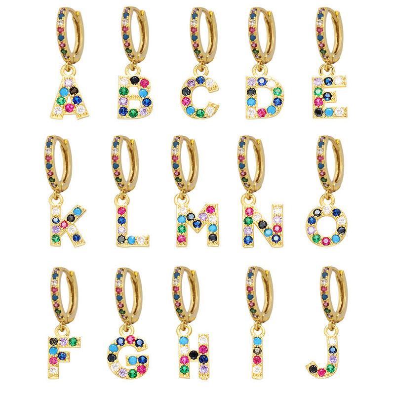 QMHJE Initial A-Z Letters Mini Small Hoop Earrings Women Gold Silver Rainbow Crystal Jewelry Earring Aretes Alphabet ABC