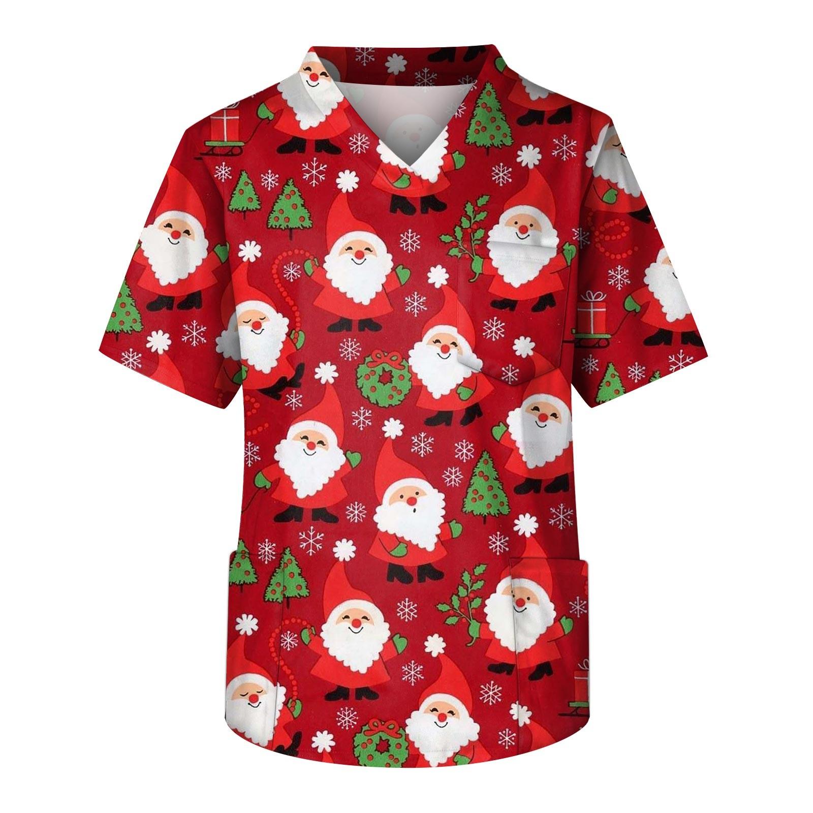 

Мужской топ с короткими рукавами и V-образным вырезом с рождественским принтом и нагрудным карманом S красный