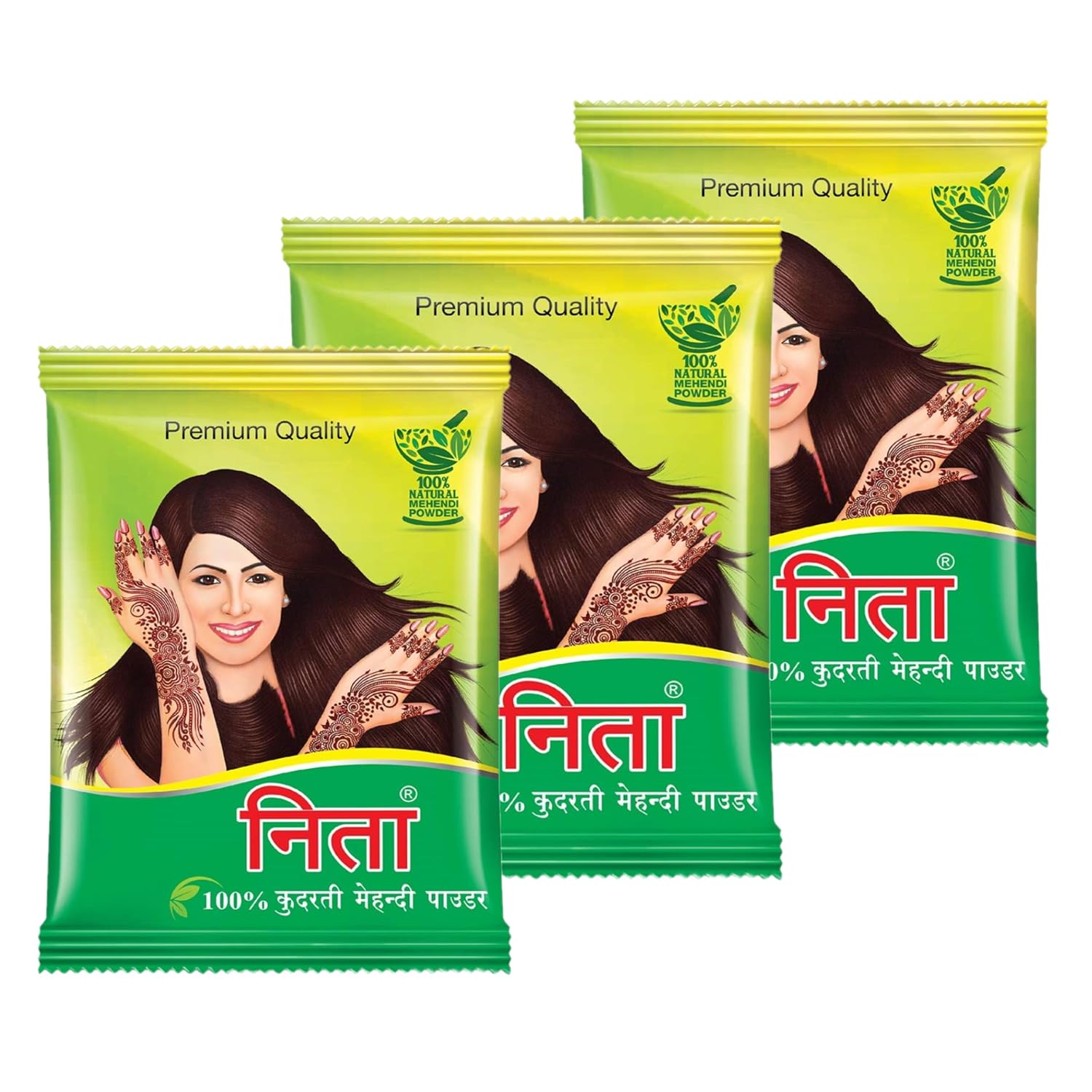 Neeta 100% Natural Henna Mehendi Powder for Hair, Hands & Feet, 3 Pack of 100g, Chemical-Free Color