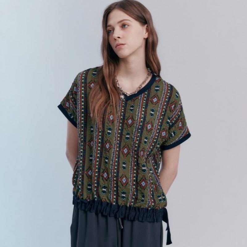 Maxza Ethnic V Neck Ruffle Volume Blouse Zc08qb605on