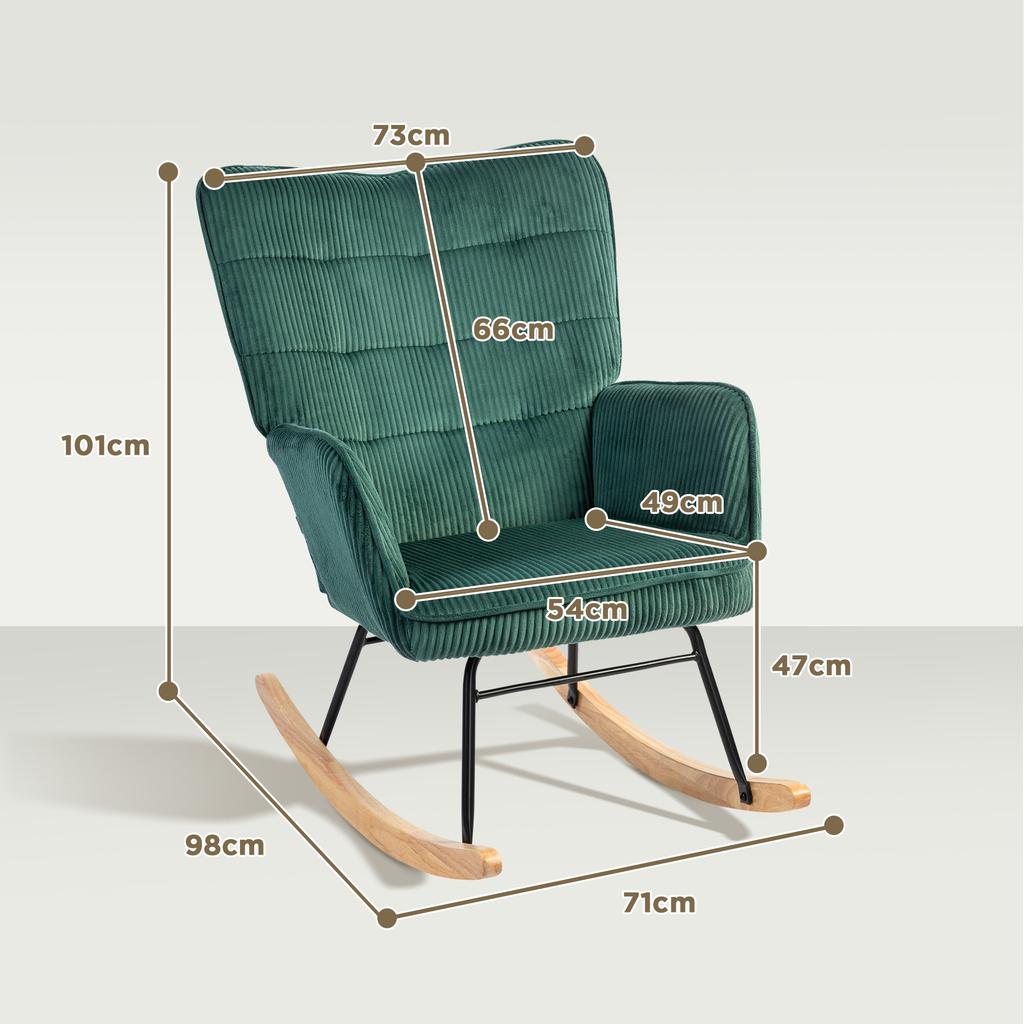 Rocking Chair, Beech Wood Rockers, Thick Padding, Dark Green, Up to 120 kg