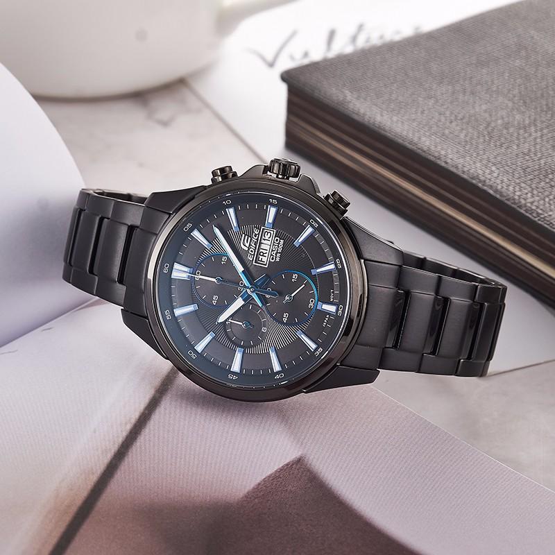 Casio EDIFICE Series Heart of Darkness All Black IP Coated Three Eyes Waterproof Casual Watch Quartz Movement Stainless Steel Strap EFB-509DC-1A