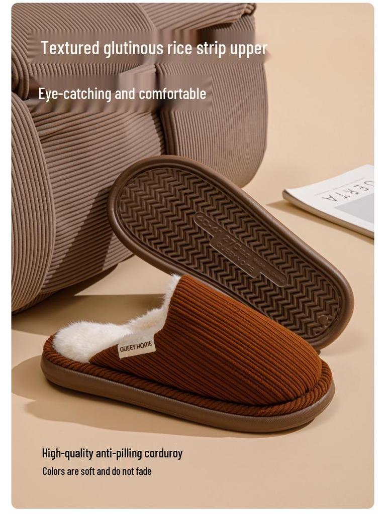 2025 Neue Warme Cord-Hausschuhe: Dicksohliges, rutschfestes Hausschuhwerk für Damen und Herren