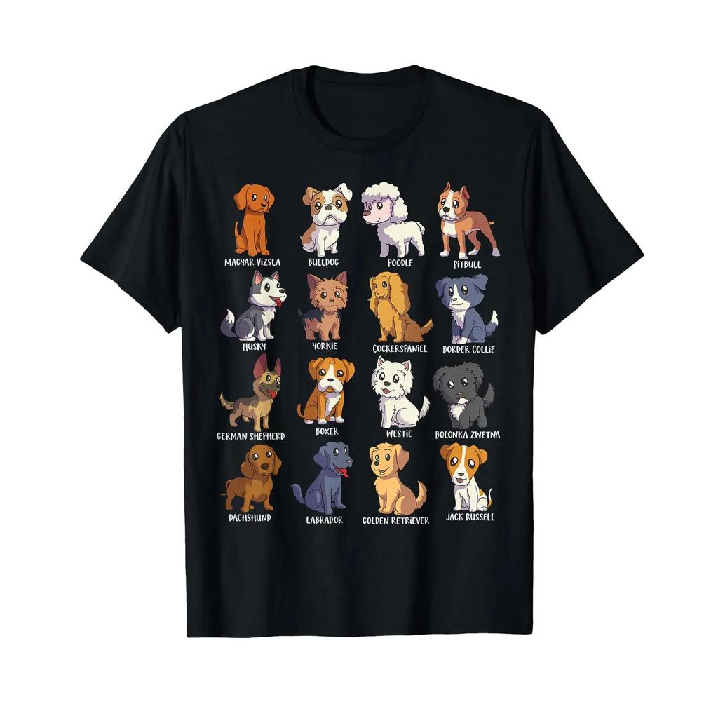 Various Kawaii Cartoon Dogs Dog Breeds T Shirt Vintage Stylish Fashion Designer Clothes Streetwear Casual Slightly