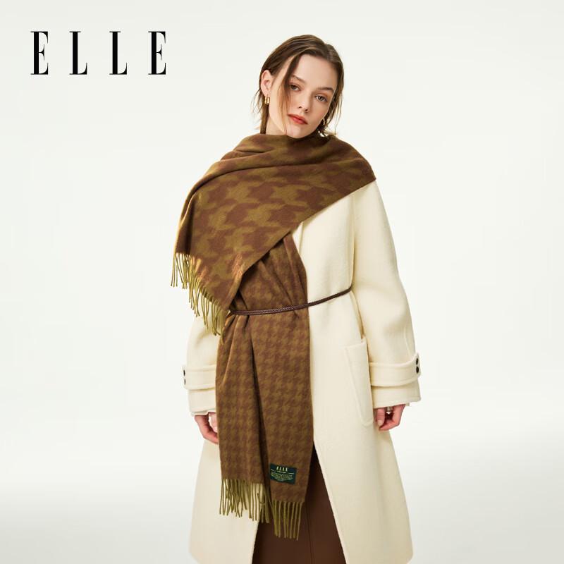 ELLE 100% Merino Wool Houndstooth Jacquard Scarf Shawl
