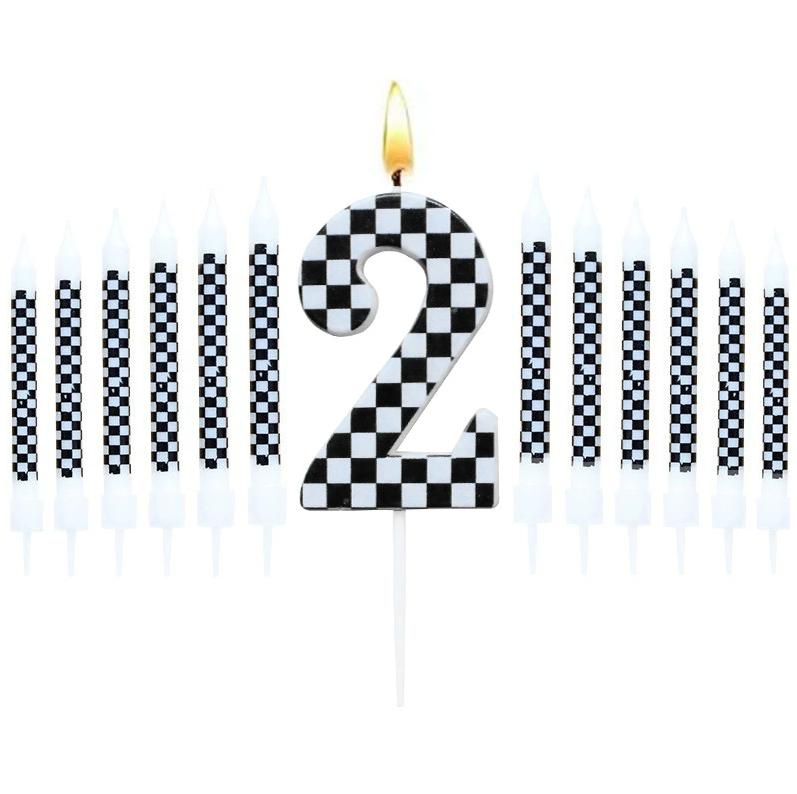 1/6/12/13 Pcs Racing Cars Themed Birthday Candles Black and White Race Number Checkered Candle Cake Topper for Racing Car Party