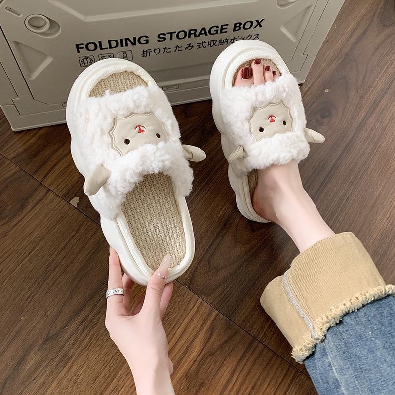Women's and Men's Cute Silent Indoor Non-slip Cotton Linen Slippers: Four-Season Sweat-absorbent Comfort
