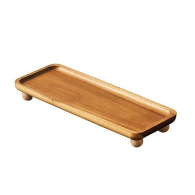 Retro Kitchen Serving Tray Solid Wood Decorative Wood Pedestal Stand Sturdy Reusable Tea Coffee Plate Table Decoration