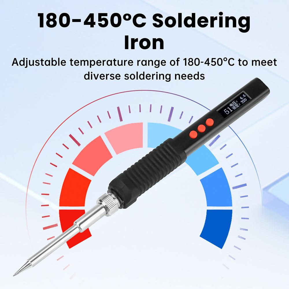 T12 OLED Soldering Iron Kit PD/QC Fast Charging Type-C/DC5521 Interface Smart Digital Display 180-450C Temperature Adjustable