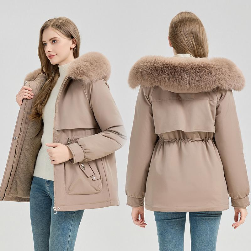 

Модные теплые и толстые бархатные парки средней и длинной длины для осени и зимы однотонного стиля XXXL хаки