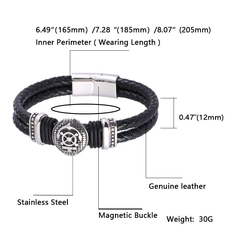 Handsome Punk Stainless Steel Clasp Anchor Accessories Braided Genuine Leather Bracelet  For Men Bangles Gifts
