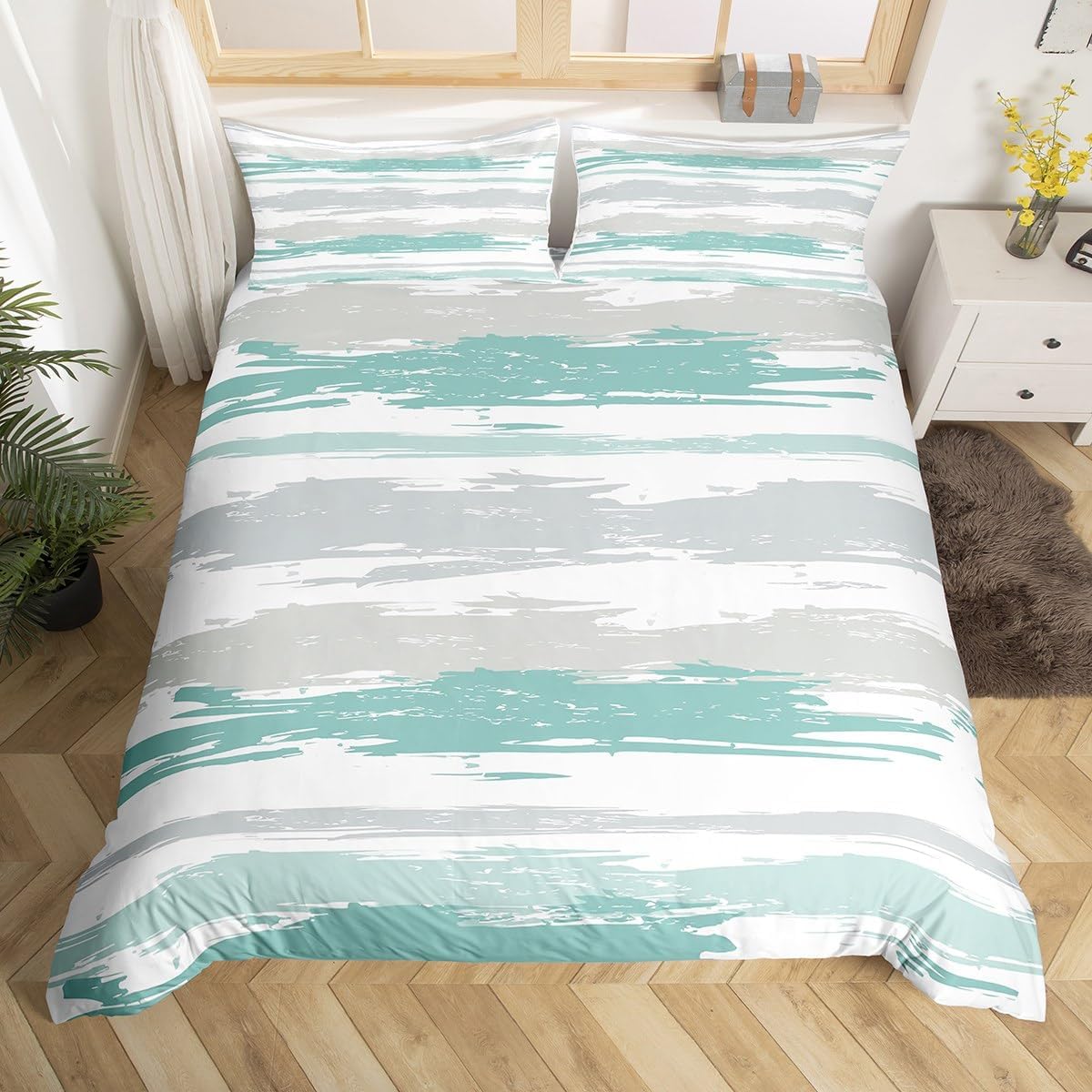 

Comforter Abstract Geometric Modern Striped Bedding Set Oil Painting Comforter Minimalist Simple Watercolor Bedclothes Comforter (quilt)-EU Single(135*200cm)3pcs