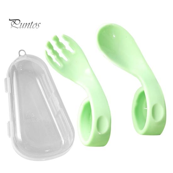 Feeding 1 Set Offset Spoon Food Grade Adorable Appearance Adaptive Eating Aid Right Hand Learn Eat Baby Fork for Family