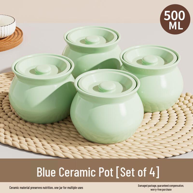 Ceramic Double Boiler Stewing Pots - 4-Piece Green Set
