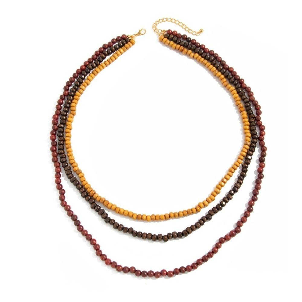 Long Chain Wood Beaded Necklace Vintage Style Stackable Beads Necklace Sweater Chain Jewelry Gifts Mixed Color