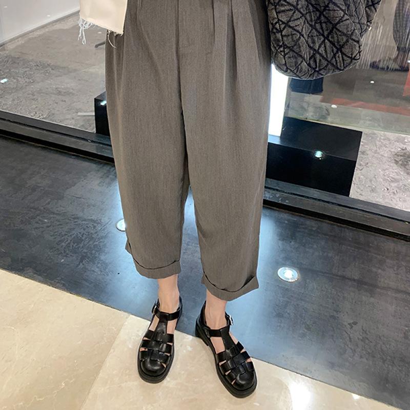 2025 Summer New Roman Sandals Retro Woven Bag Head Thick Heel Thick Sole Retro Flat Roman Sandals Women