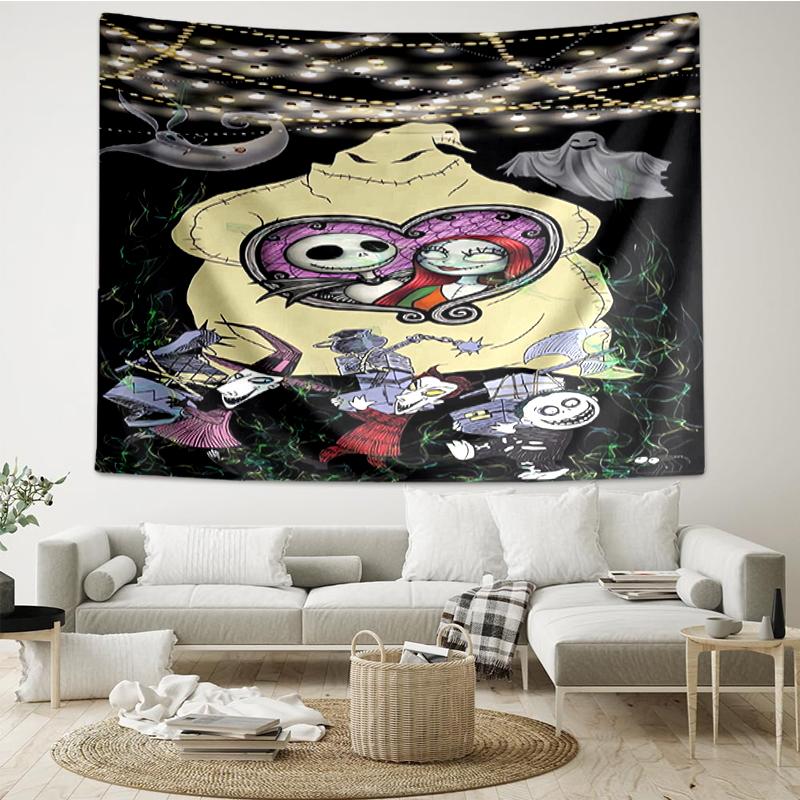 The-Nightmare-Before-Christmas Print Tapestry, Backdrop, Easy Setup, Ideal for Bedroom, Office & Living Room, with Aesthetic Wall Hanging Decor.