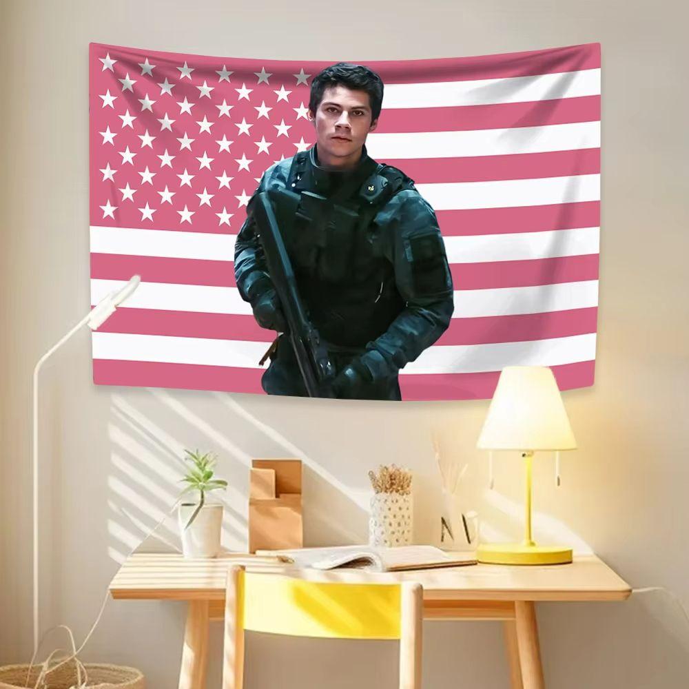 Dylan OBrien The Maze Runner Pink American Flag Tapestry Wall Hanging for Bedroom Living Room Home Decor Photo Background
