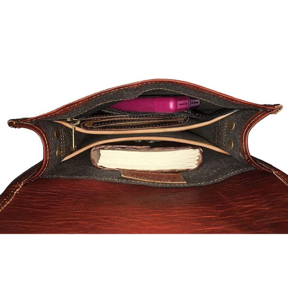 Handmade Goat Leather Crossbody Satchel Bag for Women or Men (Brown)