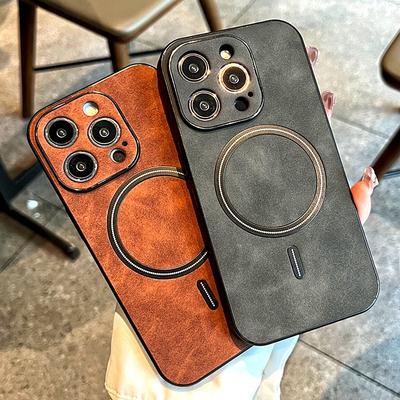 Retro kablosuz şarj manyetik PU deri telefon kılıfı için iPhone 14 13 12 11 Pro Max artı X Xs XR Xs Max tampon darbeye dayanıklı kılıflar kapak