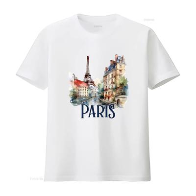 Damen Paris Frankreich Eiffelturm Aquarell Sweat T-Shirt vintage gewaschen bequem Mann stilvoll weiches Oberteil für den Alltag