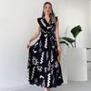 2024 Summer V-Neck Sleeveless Women's Waist-Tie Print Long Dress