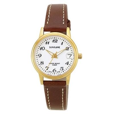 J-AXIS Donna MJL-D09-BR (Cinturino in pelle oro/marrone da donna con fiamma solare) Orologio rotondo marrone analogico
