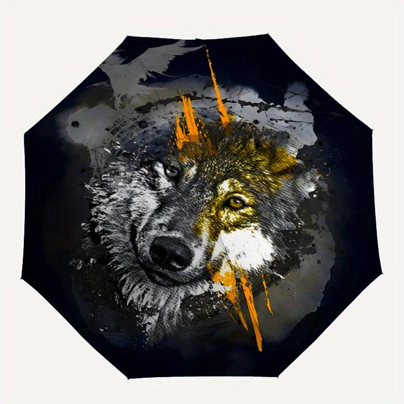 

1pc Wolf Spirit Automatic Open/Close Umbrella Sturdy Iron Frame, Compact Travel Umbrella - Perfect Gift for Women, Men, Birthdays079