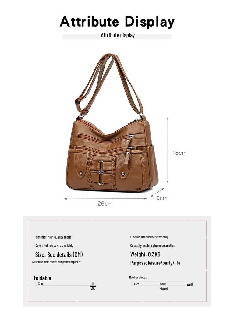 Crossbody-väska med stor kapacitet: Koreansk stil, Mjukt läder, Flera fack, Elegant och enkel design