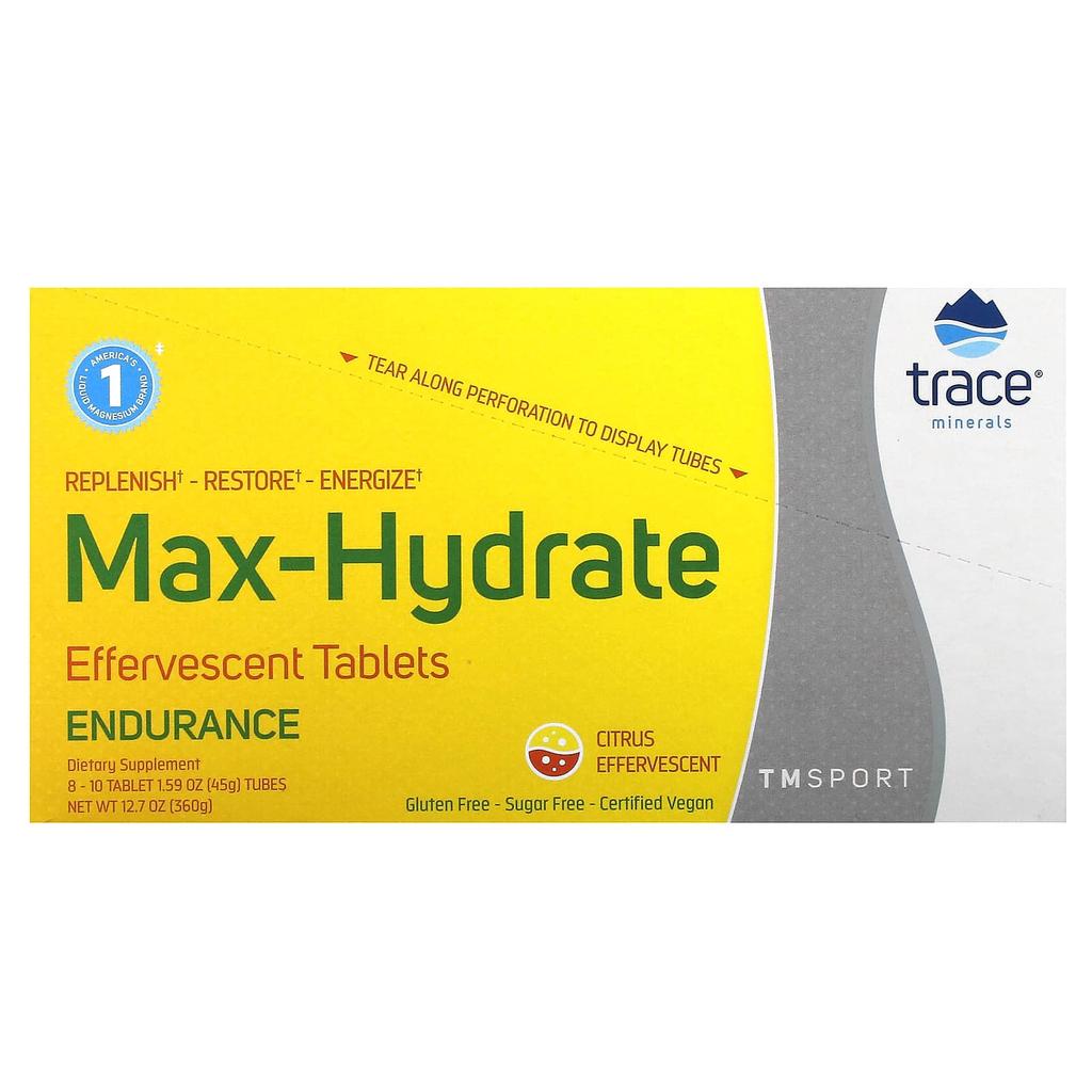 Tm Sport, Maximum Hydration, Endurance Effervescent Tablets, Citrus Tablets, 8 Tubes, 10 Tablets Per Tube