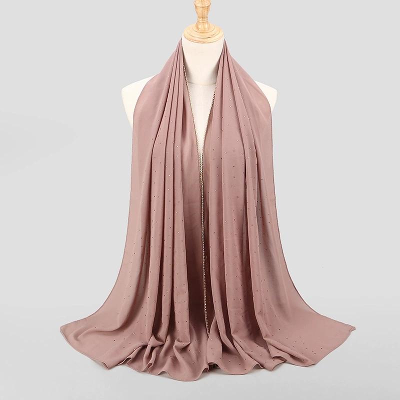 Малайзийский Индонезийский Жемчужный Шифоновый Тюрбан с Каменным Краем Весна и Лето Длинный Женский Хиджаб Шарф 70X180см 70X180CM