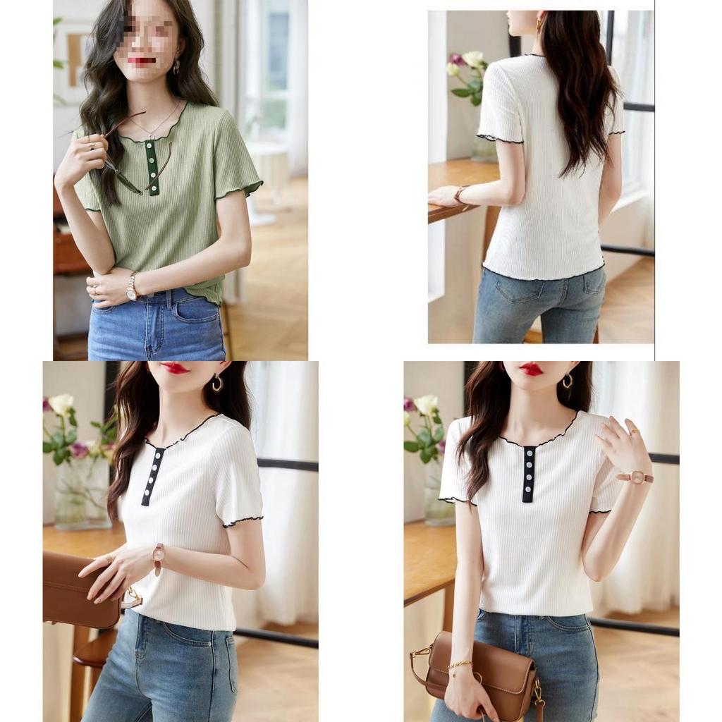 T-Shirt Sommer Lässig Baumwollmischung Mit Colorblocking-Design Für Damen
