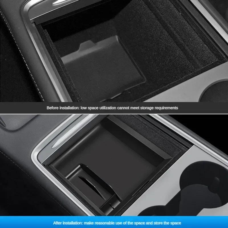 For Tesla Model Y 3 Center Console Storage Organizer Box Tray Armrest Hidden Box Bins Cup Holder Auto Interior Accessories