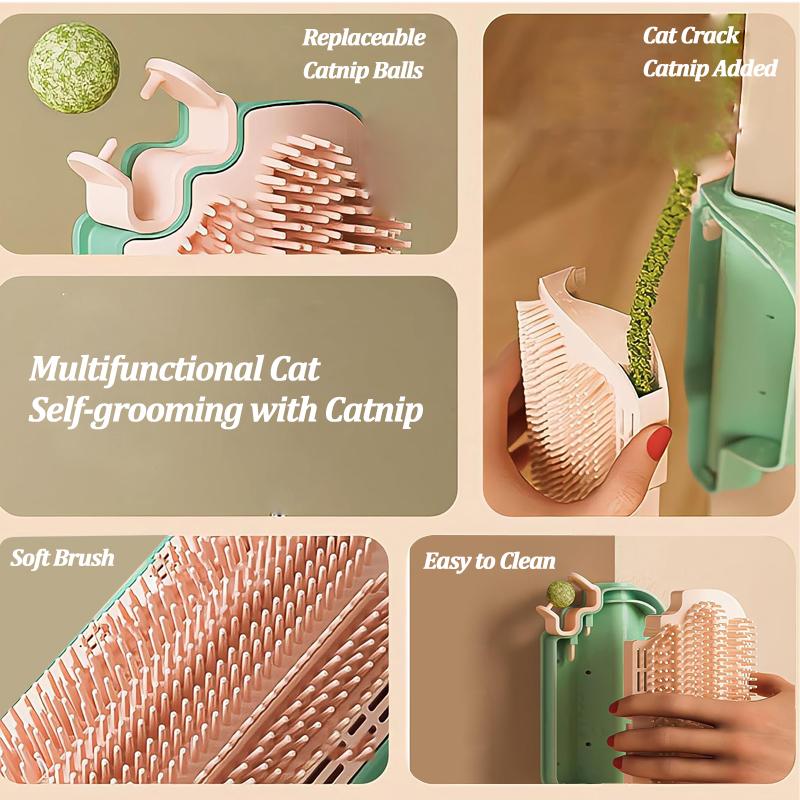 Pet Cat Hair Removal Comb with Catnip Balls & Spring Toys Cat Self Cleaning Scratcher Combs Kitten Pet Massager   Rubbing Brush