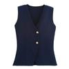 V-neck Knitted Waistcoat Top Single Breasted Vest Crop Coat Retro Knitwear Women  Streetwear
