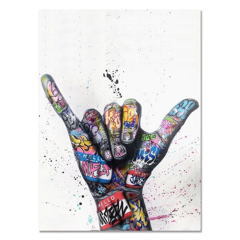 Abstraktní pouliční graffiti umělecká grafika Milovník líbání Malba na plátně Plakáty a tisky Ruční obraz na zeď do obývacího pokoje Home Decor