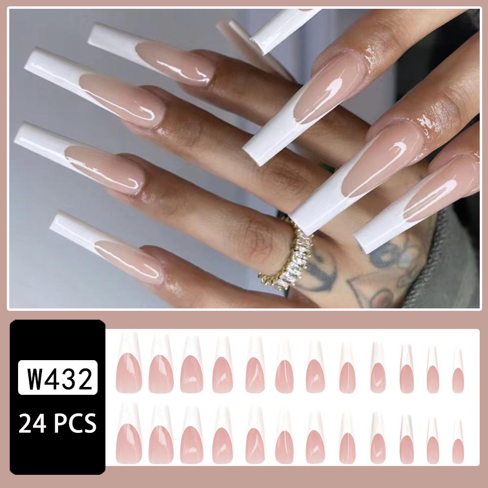 24-Piece Box of Extra Long White French Ballerina Nails - Stylish, Simple, and Elegant False Nails