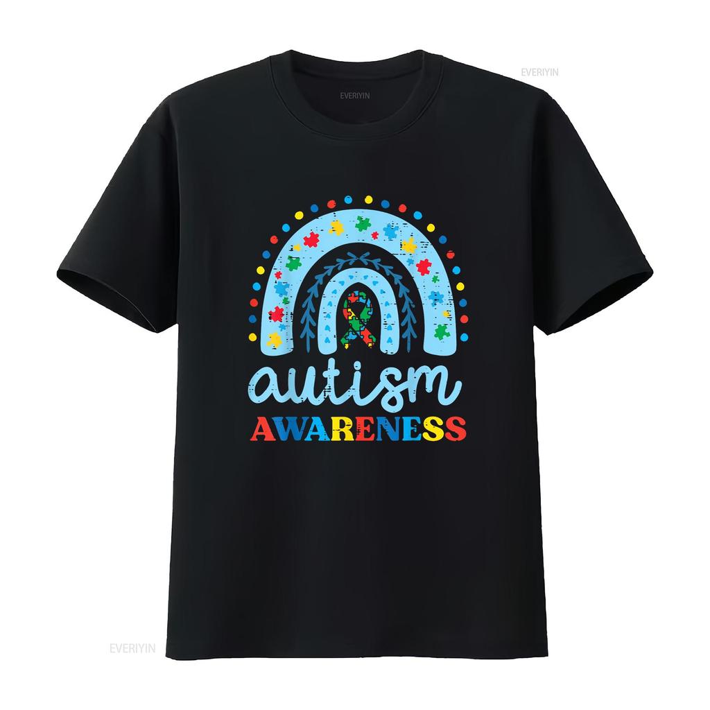 Autism Awareness Blue Rainbow Ribbon Asd Boys Kids T Shirt vintage Washed fashion Versatile Unisex Breathable homme Stretched