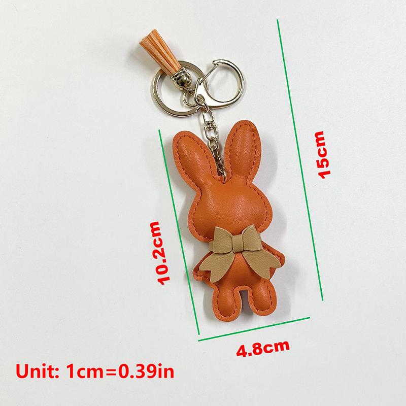 Cute Pu Leather Solid Color Bunny Keychain Creative Bow Bunny Keyring Car Key Holder Pendant Bag Charm Gifts