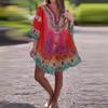 Women's Spring Fashion V-neck National Style Print Loose Smock Dress