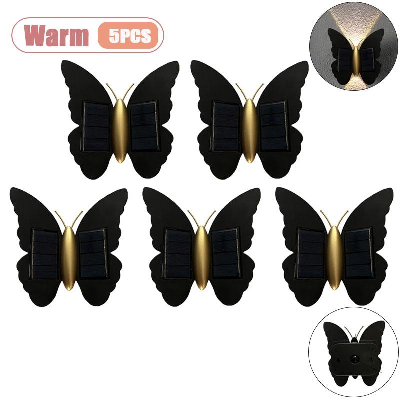 Solar Butterfly Wall Light Outdoor Waterproof Up Down Lighting for Stairs Corridor Courtyard Balcony Modern Garden Decoration